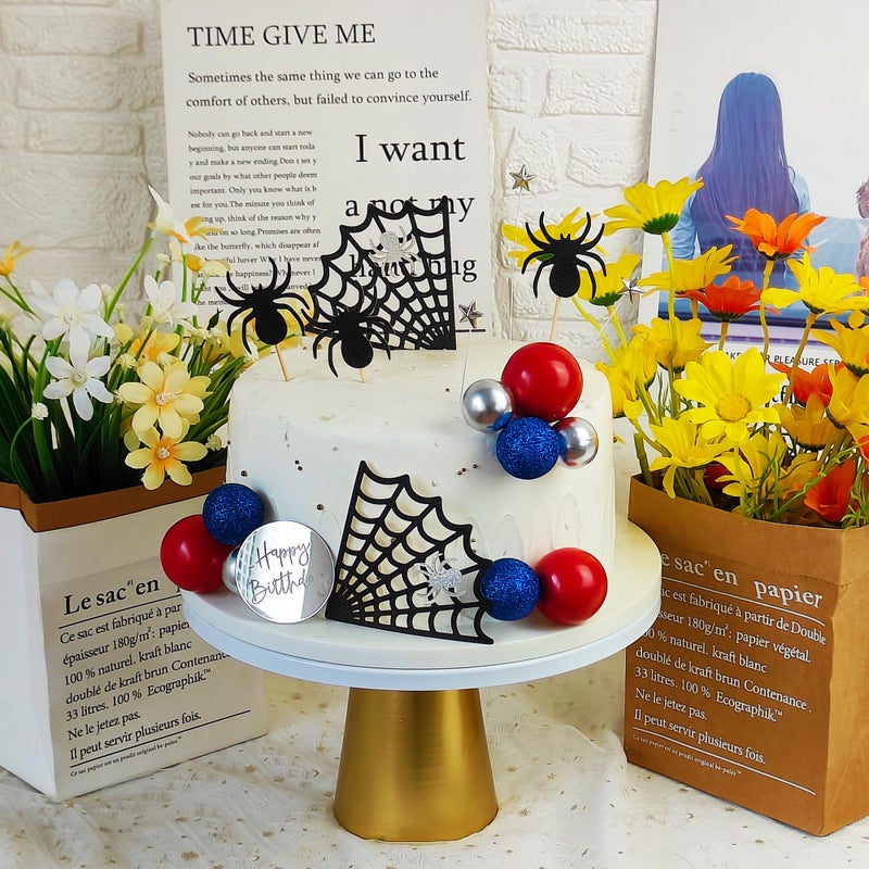 DRWATE Spider Cake Topper with Spider Web Balls Stars for Spider Theme Birthday Supplies (Spider) - Image 3