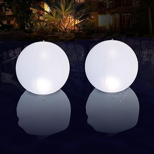 Esuper Floating Pool Lights Solar Powered 1 PCS, 14 Inch Color Changing Led Glow Globe Solar Pool Lights That Float, Inflatable Waterproof Solar Floating Pool Ball Lights for Pool, Party Decorations - Image 1