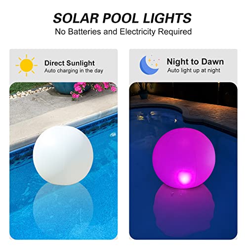 Esuper Floating Pool Lights Solar Powered 1 PCS, 14 Inch Color Changing Led Glow Globe Solar Pool Lights That Float, Inflatable Waterproof Solar Floating Pool Ball Lights for Pool, Party Decorations - Image 2