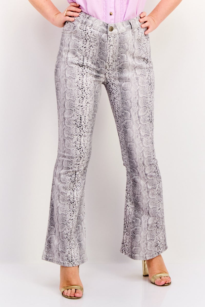 RIVER ISLAND Women Regular Fit Animal Print Wide Leg Jeans, Grey - Image 1