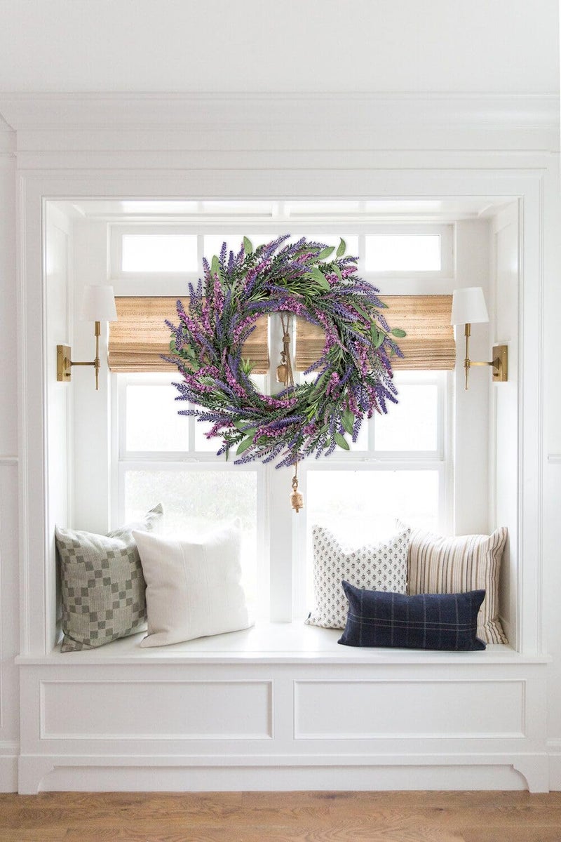 Briful Lavender Artificial Wreaths for Front Door, 20'' Spring Summer Faux Wreath for Indoor Outdoor Mantle Window - Image 5