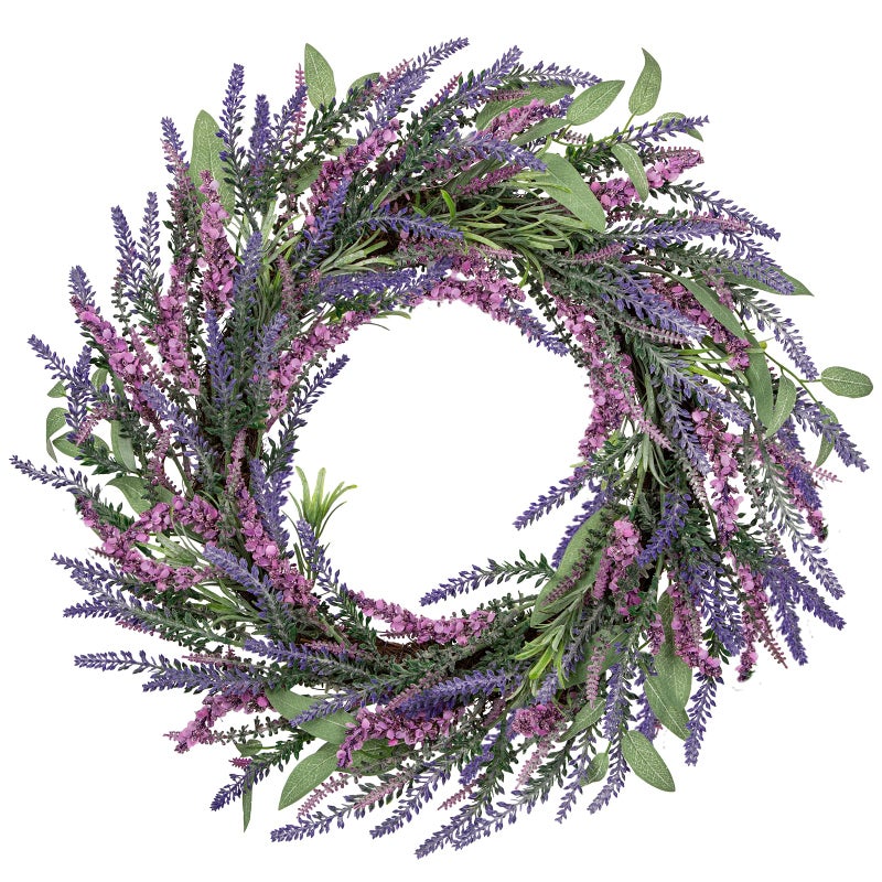 Briful Lavender Artificial Wreaths for Front Door, 20'' Spring Summer Faux Wreath for Indoor Outdoor Mantle Window - Image 1