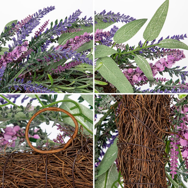 Briful Lavender Artificial Wreaths for Front Door, 20'' Spring Summer Faux Wreath for Indoor Outdoor Mantle Window - Image 3