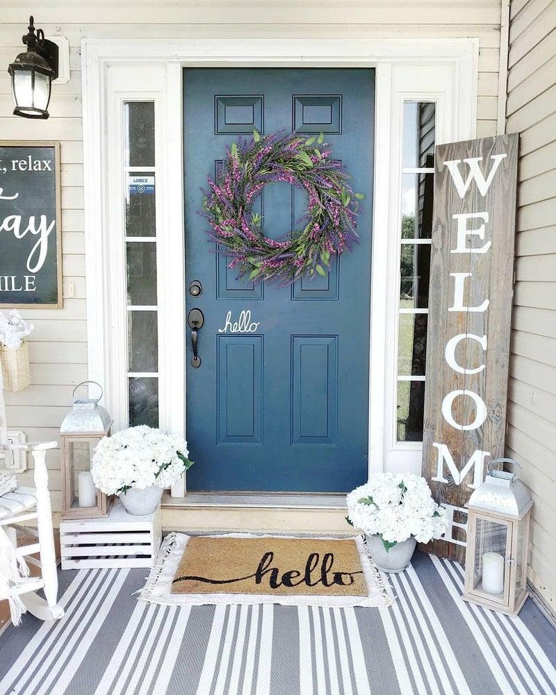 Briful Lavender Artificial Wreaths for Front Door, 20'' Spring Summer Faux Wreath for Indoor Outdoor Mantle Window - Image 4