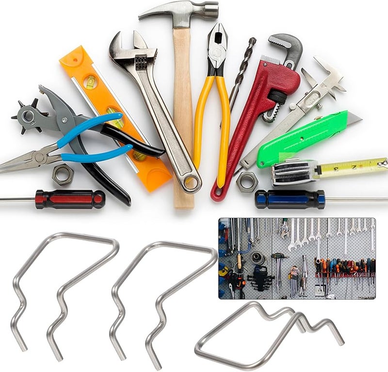 خطافات لوح التثبيت من الفولاذ المقاوم للصدأ 12 قطعة، تنظيم الأدوات، تخزين المرآب والمطبخ - Image 3