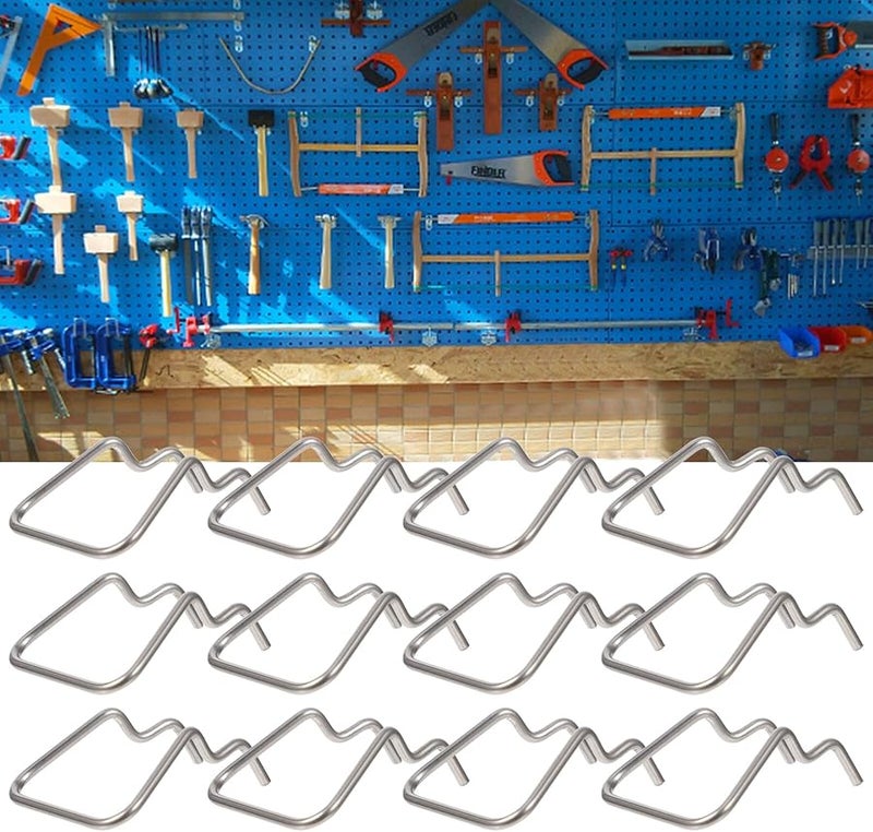 خطافات لوح التثبيت من الفولاذ المقاوم للصدأ 12 قطعة، تنظيم الأدوات، تخزين المرآب والمطبخ - Image 5