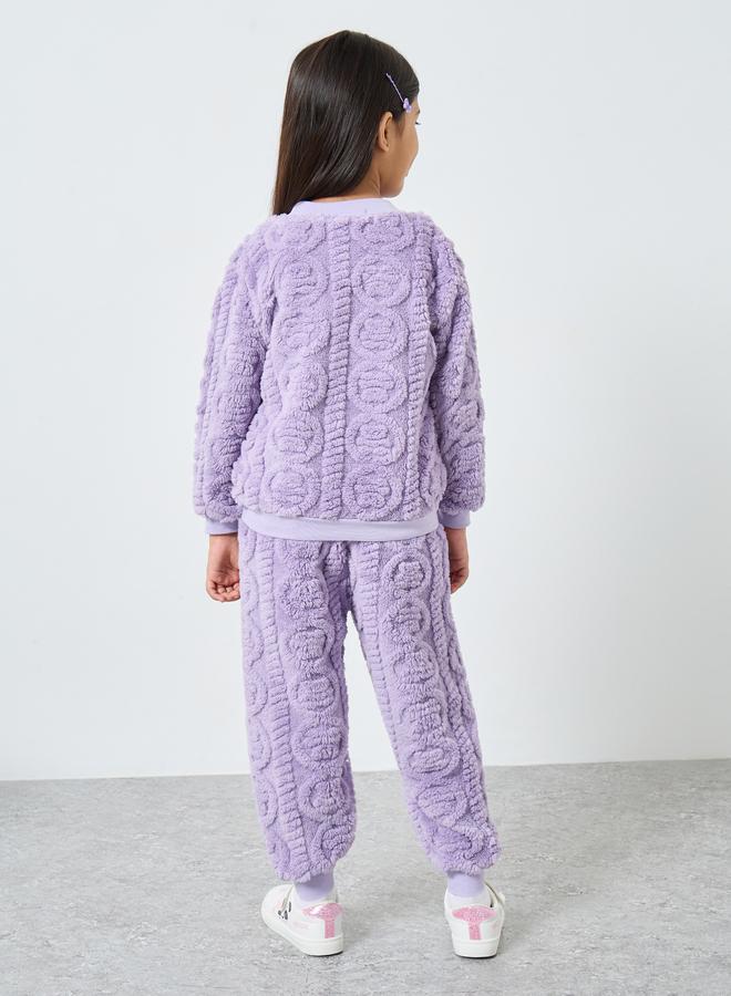 ستايلي طقم سويت شيرت وجوغر فرو بلون ليلكي للبنات - Image 5