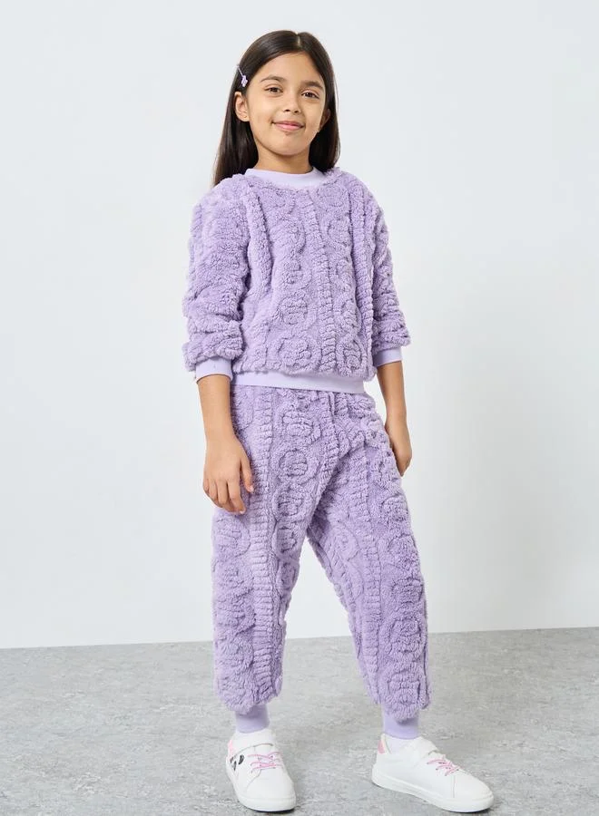Styli Styli Girls Lilac Furry Sweatshirt and Joggers Set