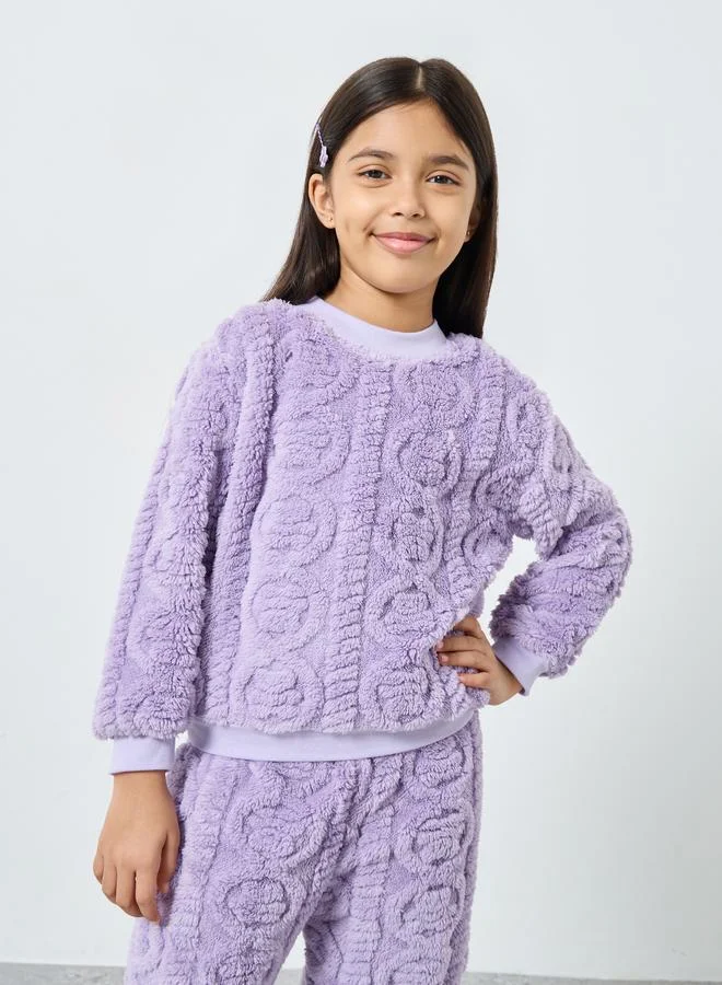 Styli Styli Girls Lilac Furry Sweatshirt and Joggers Set