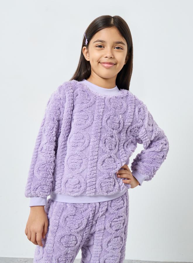 ستايلي طقم سويت شيرت وجوغر فرو بلون ليلكي للبنات - Image 2