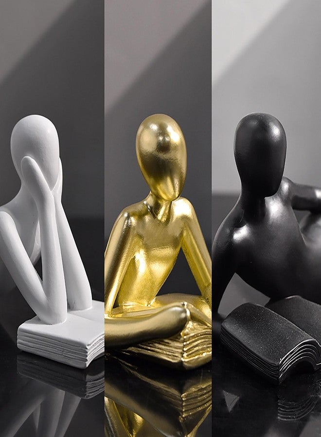 LINZHEN Gold Thinker Statue Reading a Book - Resin Modern Abstract Figurine Home Office Desk Decor, Unique Gift for Book Lovers (Style D) - Image 5