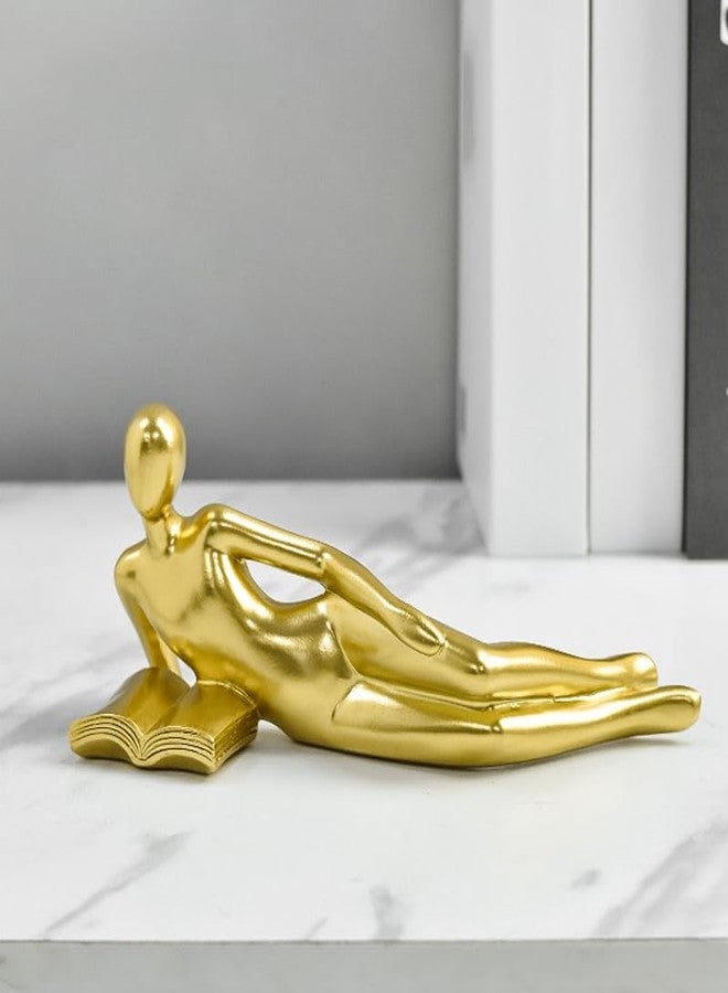 LINZHEN Gold Thinker Statue Reading a Book - Resin Modern Abstract Figurine Home Office Desk Decor, Unique Gift for Book Lovers (Style D) - Image 1