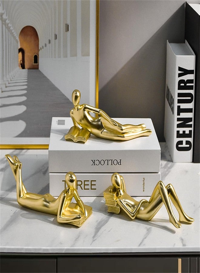 LINZHEN Gold Thinker Statue Reading a Book - Resin Modern Abstract Figurine Home Office Desk Decor, Unique Gift for Book Lovers (Style D) - Image 2