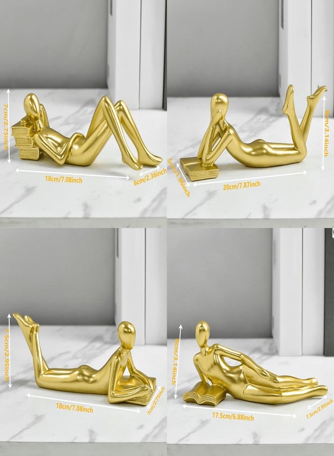 LINZHEN Gold Thinker Statue Reading a Book - Resin Modern Abstract Figurine Home Office Desk Decor, Unique Gift for Book Lovers (Style D) - Image 3
