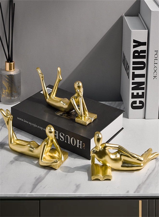 LINZHEN Gold Thinker Statue Reading a Book - Resin Modern Abstract Figurine Home Office Desk Decor, Unique Gift for Book Lovers (Style D) - Image 4