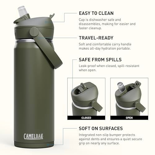 CamelBak Thrive Flip Straw Insulated Stainless Steel Water Bottle Cold Retention Design for Everyday Hydration and Active Use 20oz Moss - Image 3