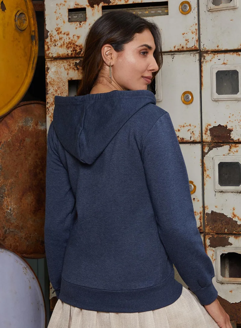 Pinacolada  Women's Admiral Blue Solid Zip-Front Hoodie for Women | Best Price UAE