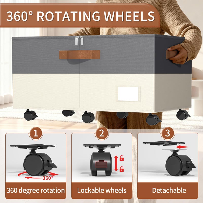 Foyego Shoe Organizer for Closet, Shoe Storage Organizer with Wheels and Adjustable Dividers, Stackable Shoe Storage Box with Clear Cover, Closet Shoe Organizer Fits up to 24-48 Pairs, Gray and Beige - Image 3