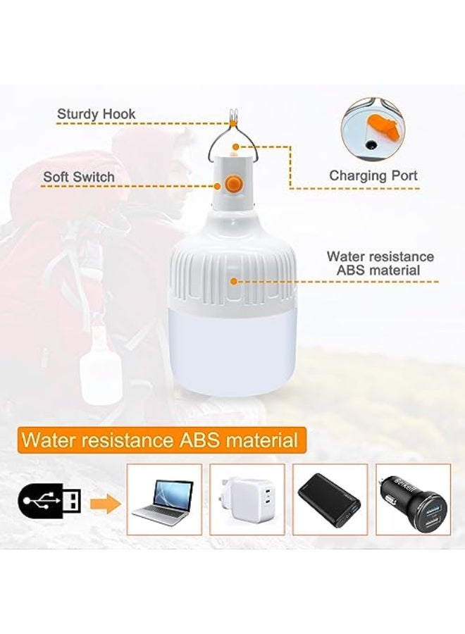 Ledeak 2 Pcs Camping Light, LED USB Rechargeable Camping Lantern Battery Powered Outdoor Tent Lamp with Hanging Hook, Dimmable 3 Modes Portable Light Bulb for Emergency Camping Patio Garden Gazebo - Image 3