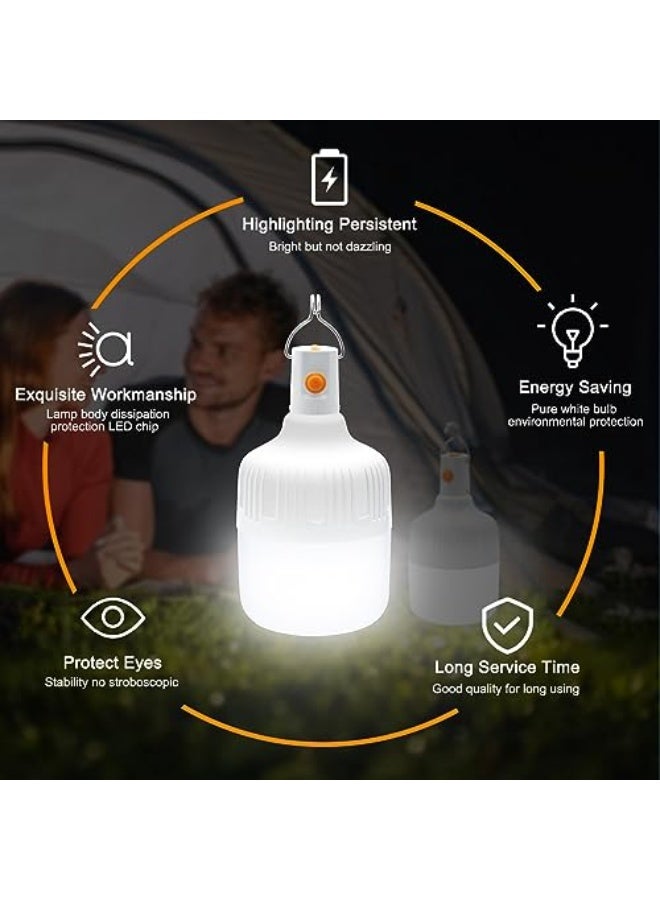 Ledeak 2 Pcs Camping Light, LED USB Rechargeable Camping Lantern Battery Powered Outdoor Tent Lamp with Hanging Hook, Dimmable 3 Modes Portable Light Bulb for Emergency Camping Patio Garden Gazebo - Image 4