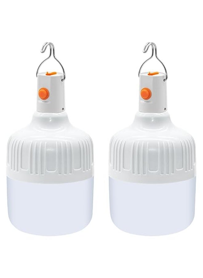 Ledeak 2 Pcs Camping Light, LED USB Rechargeable Camping Lantern Battery Powered Outdoor Tent Lamp with Hanging Hook, Dimmable 3 Modes Portable Light Bulb for Emergency Camping Patio Garden Gazebo - Image 1