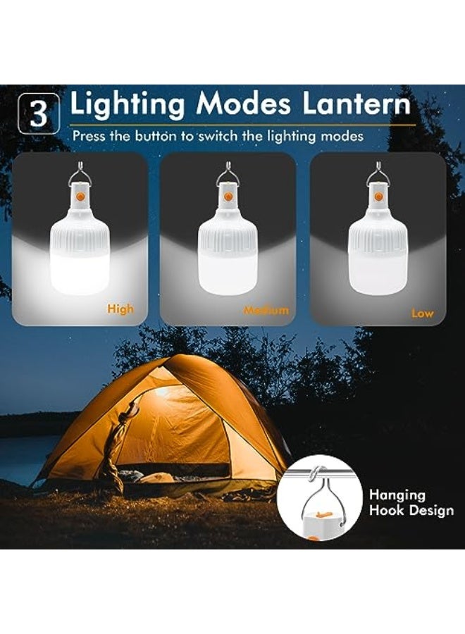 Ledeak 2 Pcs Camping Light, LED USB Rechargeable Camping Lantern Battery Powered Outdoor Tent Lamp with Hanging Hook, Dimmable 3 Modes Portable Light Bulb for Emergency Camping Patio Garden Gazebo - Image 5