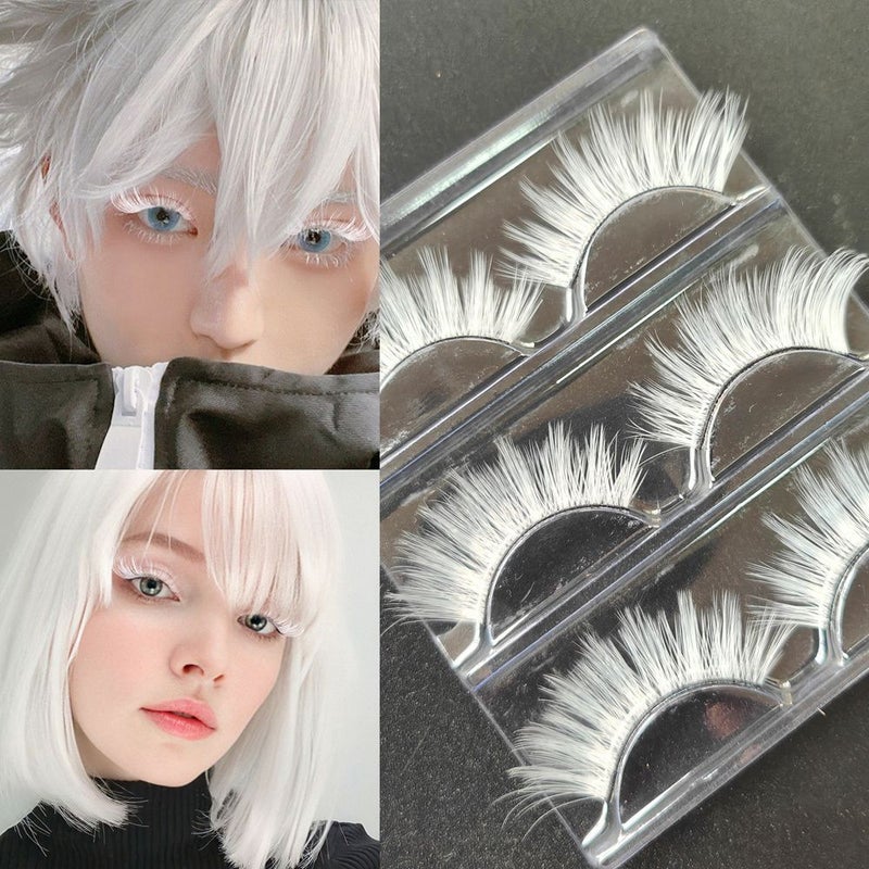 White Long Hard Stem Anime False Eyelashes For Stage Performance Comic Con - Image 1