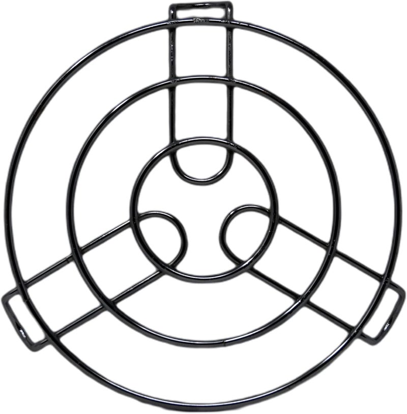 Stainless Steel Food Steamer Rack with Decorative Pattern, Round Cooling Stand with Handles, Black - Image 1