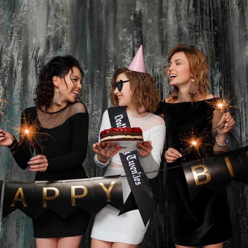 KICOSY Death to My 20s Birthday Set - Black Heart-Shaped Sunglasses Glasses & Glitter Sash Set, Farewell to the 20s, Fun 30th Birthday Decorations - Image 3