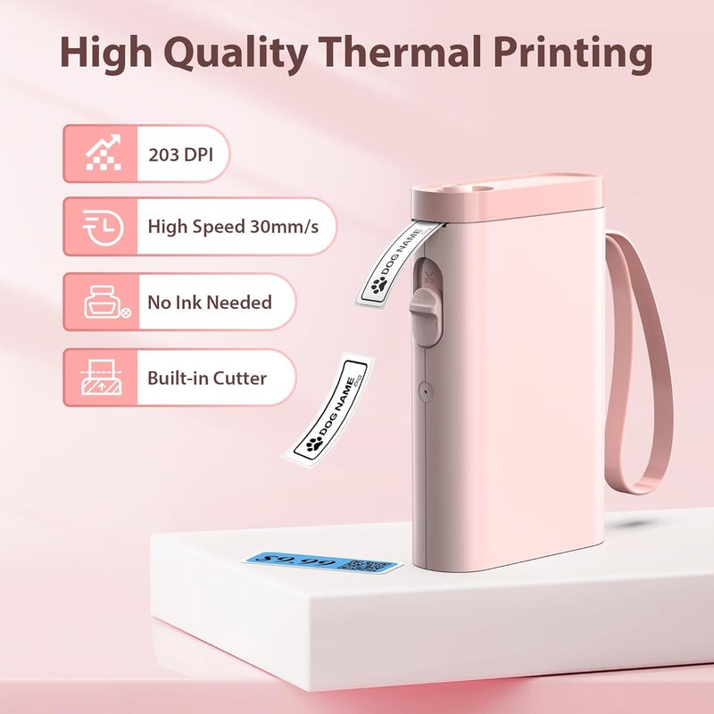 TYPONOS P21 Label Maker Machine with Tape, Label Printer Thermal Mini Label Makers with Built-in Cutter and Multiple Templates, Portable Printers for School, Office and Home Use (Pink) - Image 2