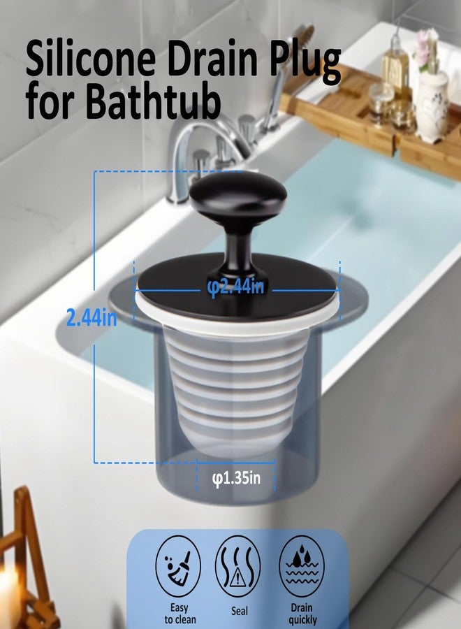 Bathtub Drain Stopper,Tub Silicone Stopper,Bathtub Drain Replacement Accessories,Suitable for Bathtubs,Sinks,Washbasin Drain Ooutlet Rubber Drain Stopper (Black) - Image 2