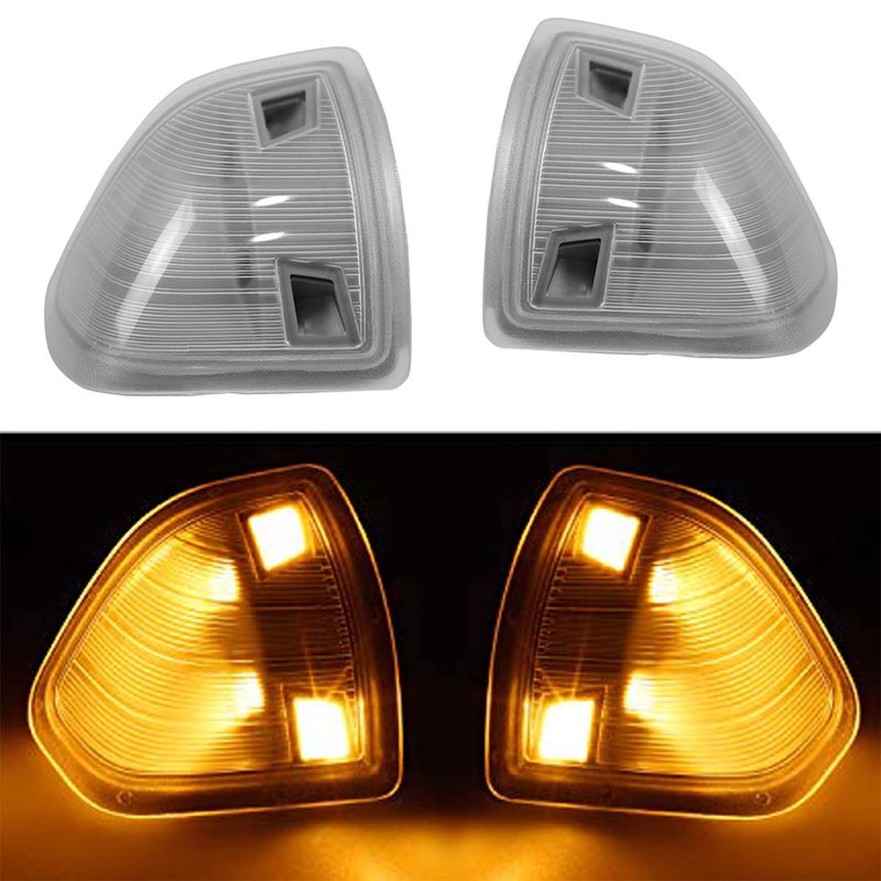 إشارة انعطاف LED لمرايا الجانبية YMHHefy للجهة اليسرى للسائق والجهة اليمنى للراكب مع عدسة غطاء شفاف 68302828AA 68302829AA متوافقة مع دودج رام 1500 2500 3500 4500 5500 2010-2018 2 قطعة سلكين
