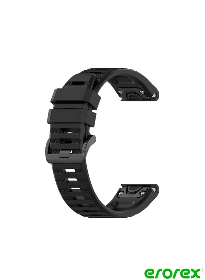 erorex - Garmin Fenix 6 22mm Quick Release Official Texture Wrist Strap Watchband with Plastic Button(Black) - Image 1