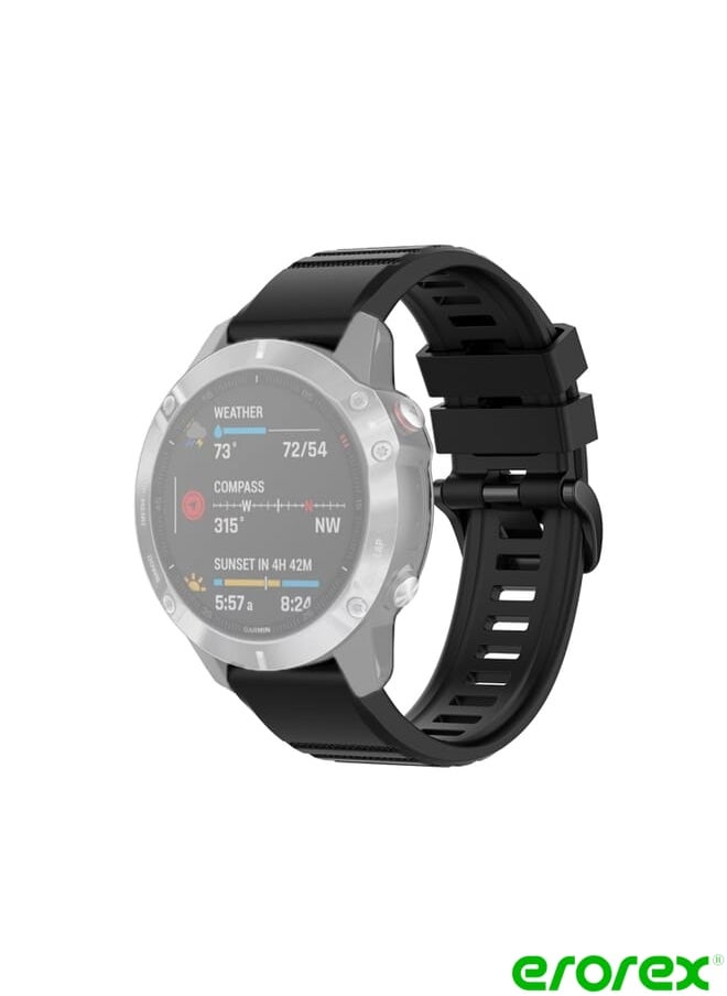 erorex - Garmin Fenix 6 22mm Quick Release Official Texture Wrist Strap Watchband with Plastic Button(Black) - Image 1