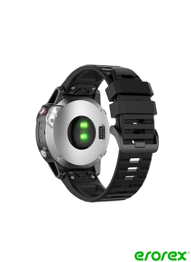 erorex - Garmin Fenix 6 22mm Quick Release Official Texture Wrist Strap Watchband with Plastic Button(Black) - Image 1
