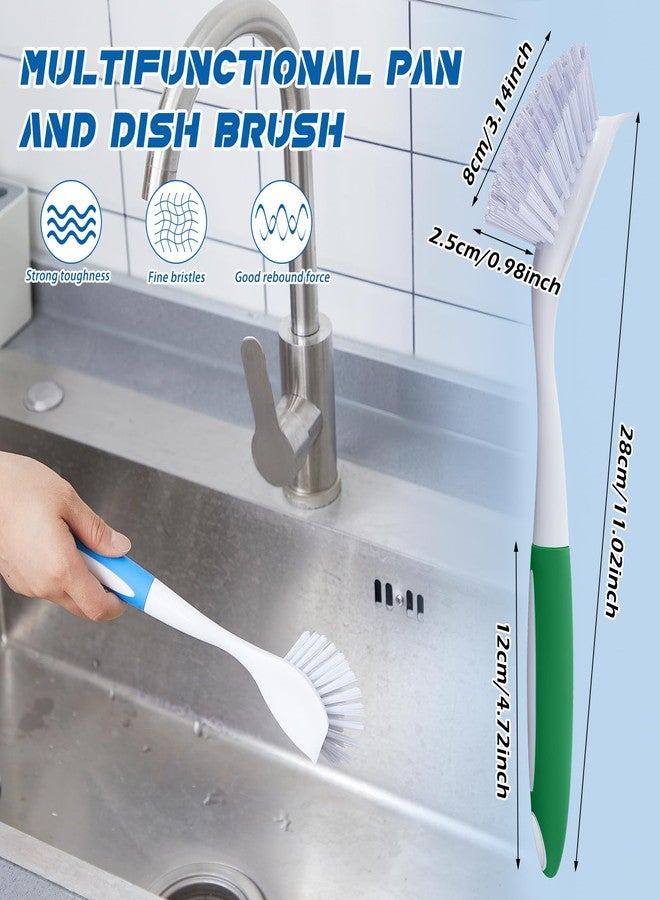 Hsei 6 Pcs Blue and Green Kitchen Scrub Dish Brush Bulk with 11 Inch Anti Slip Handle Cleaning Dish Scrubber with Stiff Bristles Washing Scrub Brushes for Housekeeping for Pots and Pans, Kitchen Sink - Image 2
