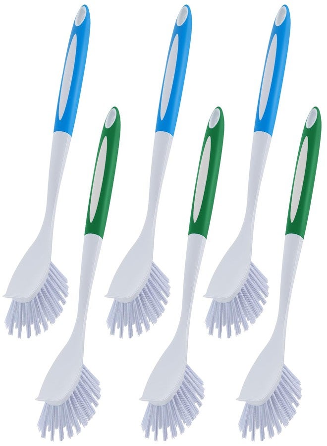 Hsei 6 Pcs Blue and Green Kitchen Scrub Dish Brush Bulk with 11 Inch Anti Slip Handle Cleaning Dish Scrubber with Stiff Bristles Washing Scrub Brushes for Housekeeping for Pots and Pans, Kitchen Sink - Image 1
