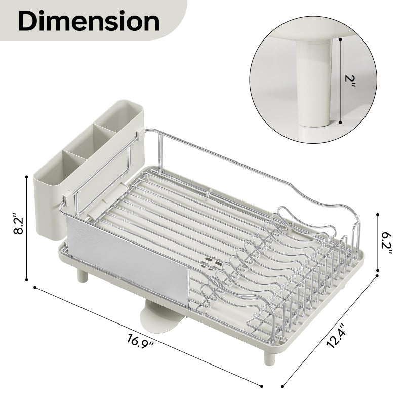 Urackify Stainless Steel Dish Drying Rack - Large Capcity 304 Grade Dish Drainer for Kitchen Counter with Drain Board, Utensil Holder & Detachable Cup Shelf, Rustproof Multifunctional Organizer, Light Green - Image 2