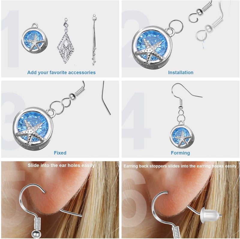 MENKEY 925 Sterling Silver Earring Hooks, 750PCS Earring Hooks Kit 250PCS/125Pairs Hypoallergenic Ear Wires with 250PCS Silver Open Jump Rings and 250PCS Rubber Backs Earwire for Jewelry Making - Image 4