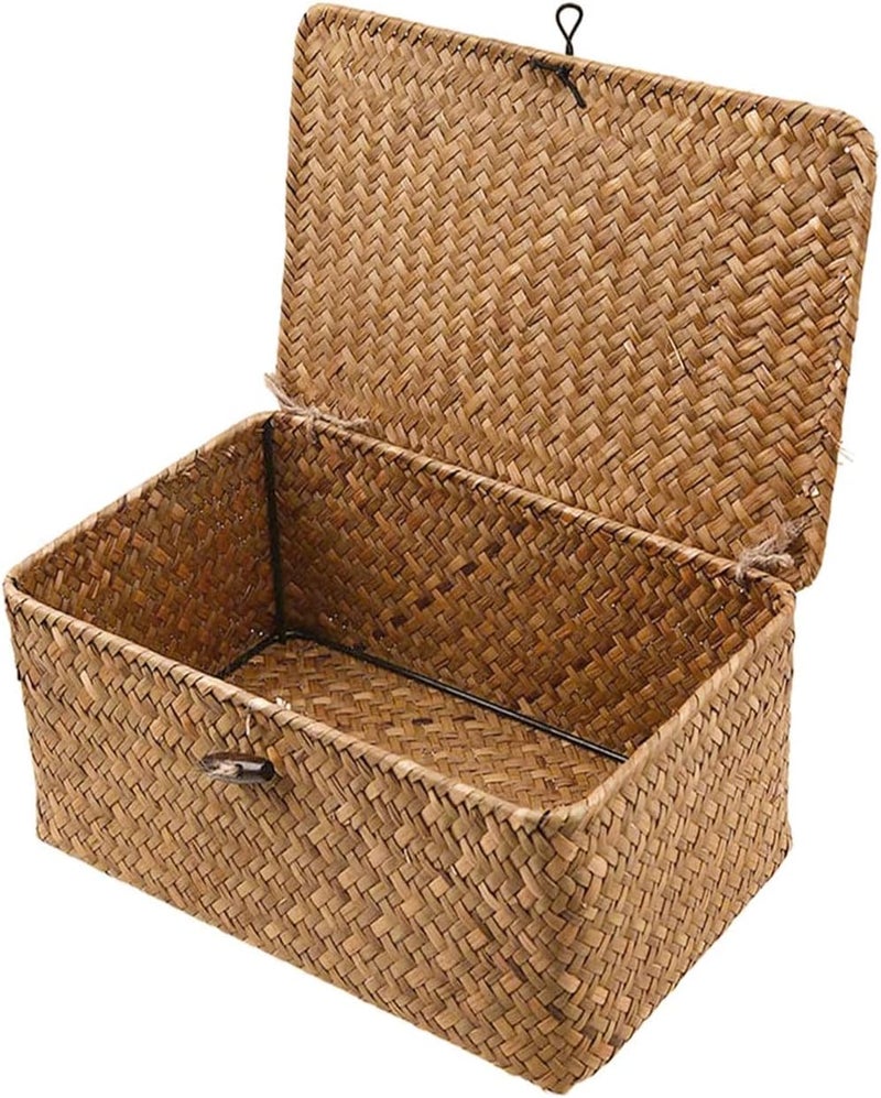 Esoes Wicker Storage Basket Woven Rattan Storage Box With Lids Seagrass Laundry Baskets Makeup Organizer For Bathroom, Living Room, Kitchen (XXL) - Image 1
