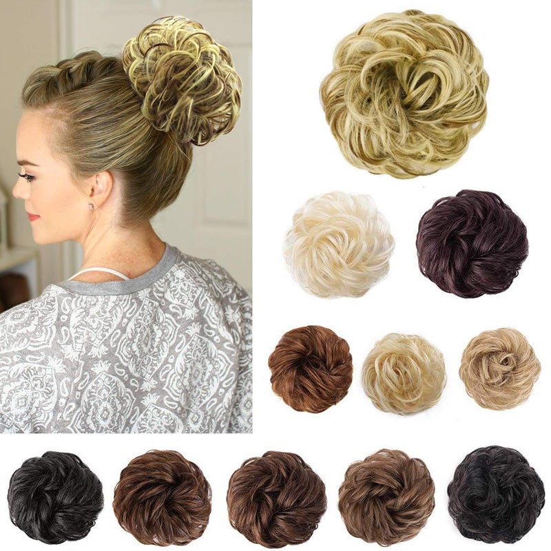 Stamped Glorious 2PCS Messy Bun Hair Scrunchies for Womens Hair Messy Bun Hair Piece Synthetic Chignon Bun Extensions  86H10 Blonde  Medium Brown