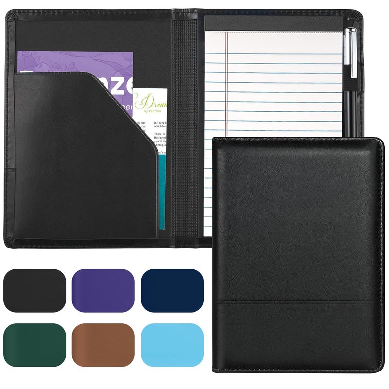 Gorbado Padfolio/Portfolio Binder, Mini Padfolio Portfolio Binder 5 x 8 Legal Writing Pad, A5 Document Organizer Folder for Men Women, Black - Image 1