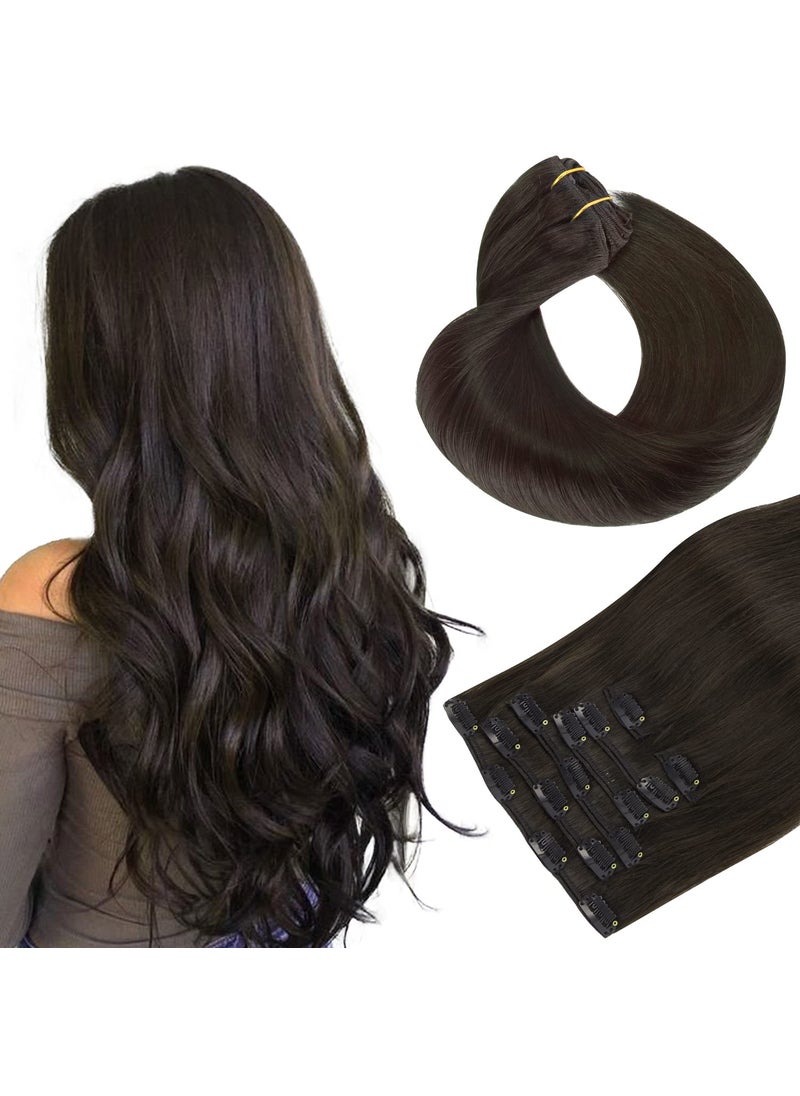 hotbanana - HOTBANANA Human Hair Clip in Hair Extensions, Dark Brown 120g Clip in Hair Extensions Real Human Hair Straight Remy Hair Clip in Hair Extensions 22 Inch 7pcs - Image 1