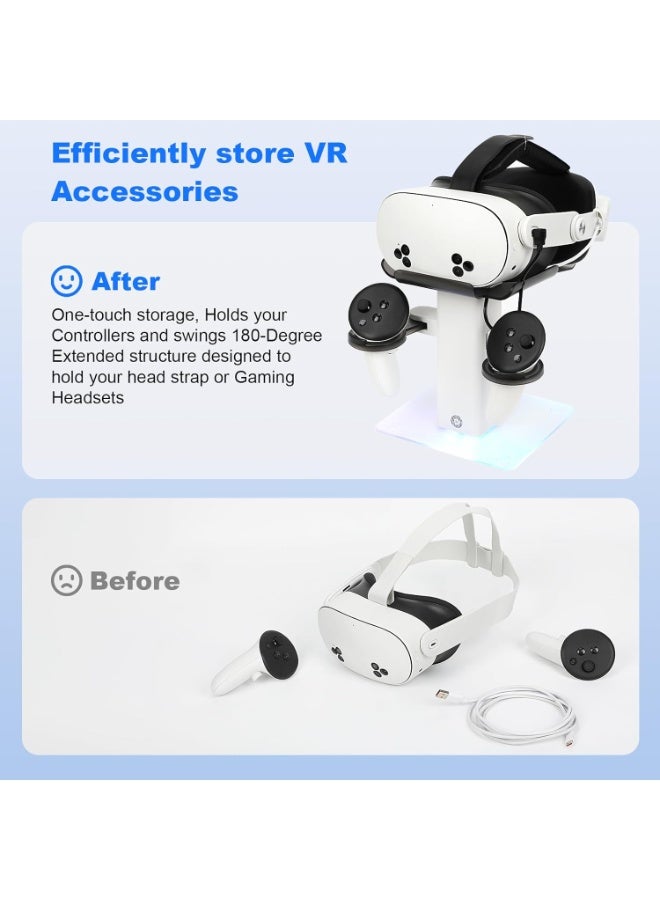 Charging Dock for Meta Quest 3S/Quest 3/Quest 2 Accessories,Quest 3S Charging Dock Adjustable Quick Charging Stand, Bottom LED Light & Non-Slip Mat - Image 2