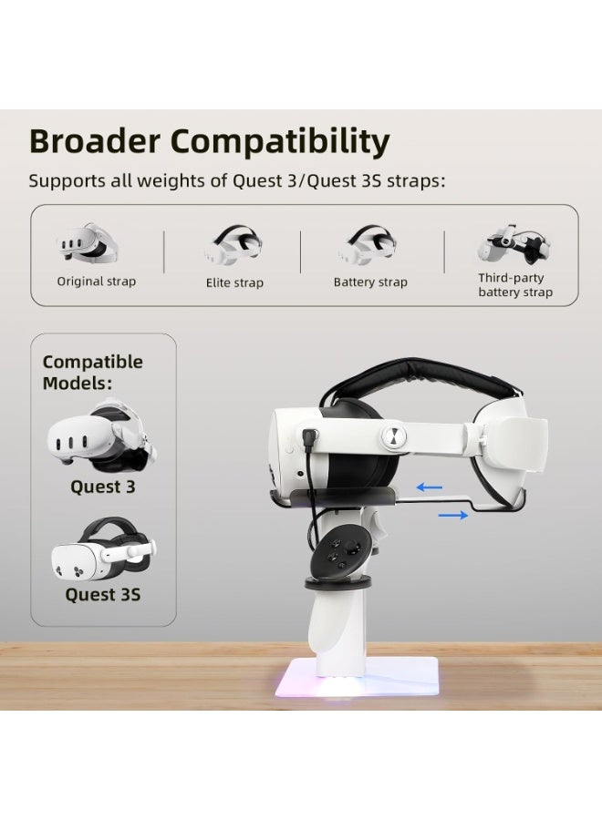 Charging Dock for Meta Quest 3S/Quest 3/Quest 2 Accessories,Quest 3S Charging Dock Adjustable Quick Charging Stand, Bottom LED Light & Non-Slip Mat - Image 3