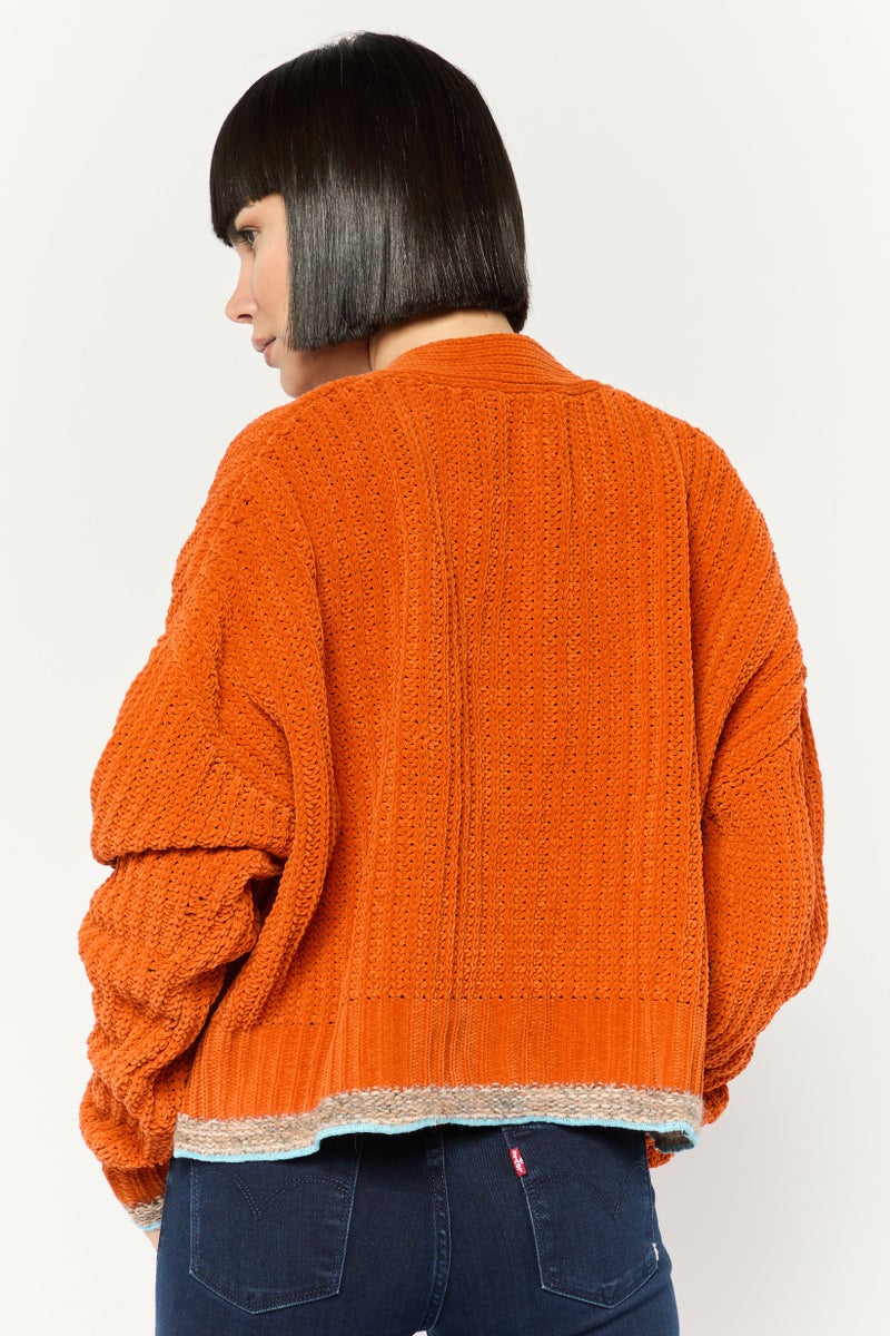DIESEL Women V-Neck Knitted Button Front Cardigan, Burnt Orange  - Image 4
