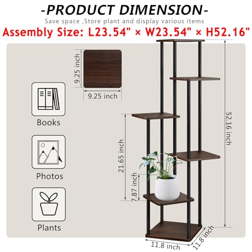 AZERPIAN Plant Stand 6 Tier Indoor Metal Flower Shelf for Multiple Plants Corner Tall Flower Holders for Patio Garden Living Room Balcony Bedroom, Black Oak - Image 4