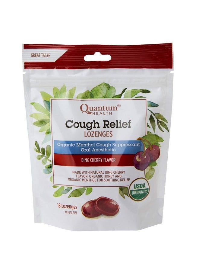 Quantum Quantum Health USDA Organic Cough Relief Lozenges|Bing Cherry|Natural Menthol Cough Suppressant|Soothes Sore Throat|USDA Organic|18 Count  - Image 1