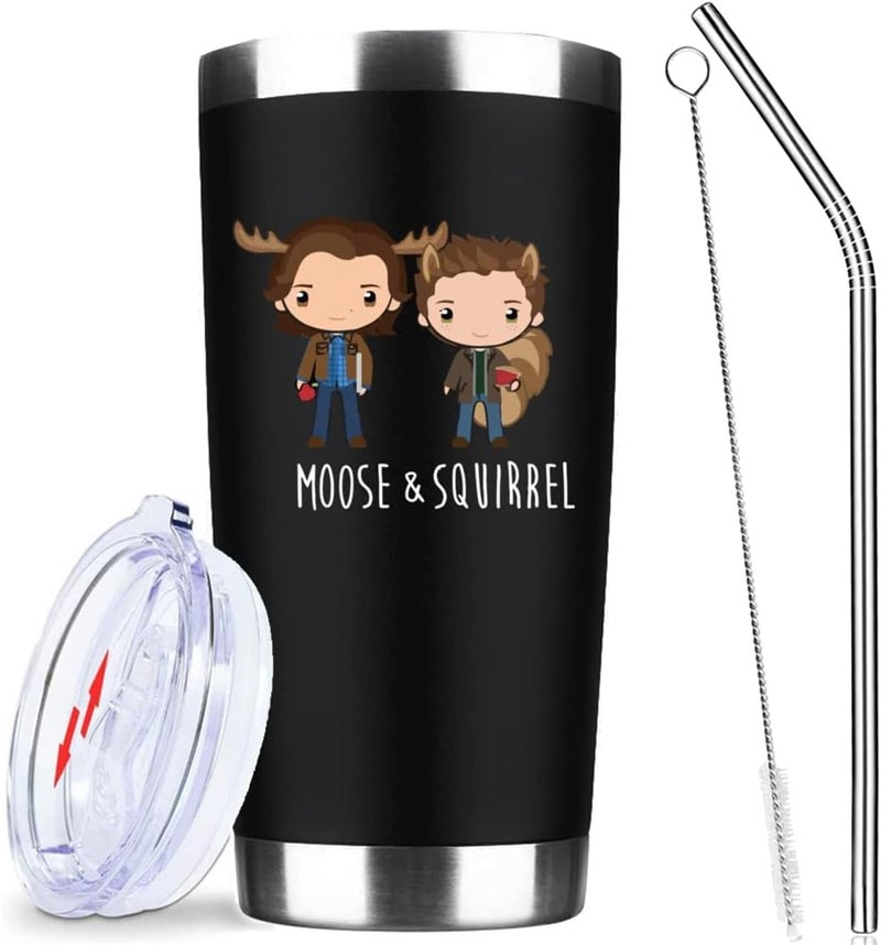 ATHAND Supernatural Merchandise Gifts Sam  Dean Moose  Squirrel Insulated Tumbler Cups Coffee Wine Mug With Lid Straw 20 OZ  Gifts Ideas for TV Show FanFriends Family and Your Soul Mates Black