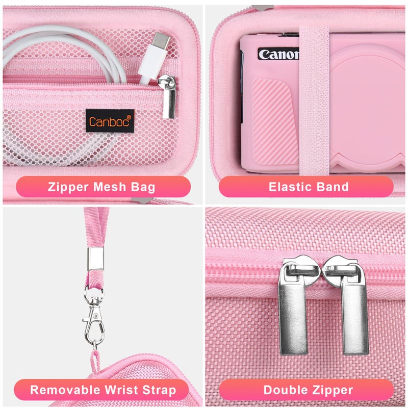 Canboc Case for Canon PowerShot SX740/SX730, Hard Carrying Case + Soft Silicone Protective Cover with Removable Lens Cover, Pink - Image 5